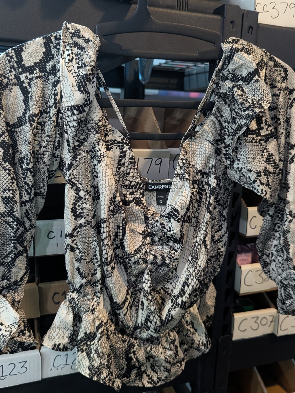Express Women's Black & White Snake Print Blouse XS